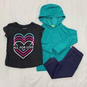 Girls 3pcs active set size 4t t shirt leggings and hoodie